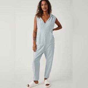 Free People movement nothing but sweats blue hooded  jumpsuit size Large